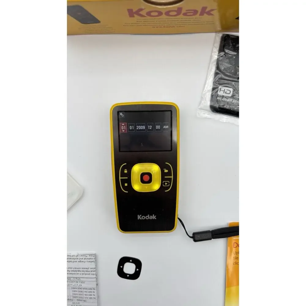 Kodak Zx1 HD Pocket Video Camera Yellow– Tested –Turns On W/ Accessories & Box